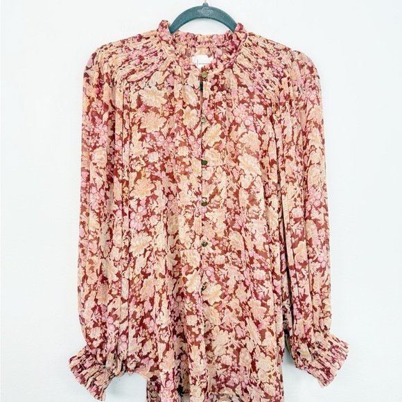 Anthropologie Rocio Shimmer Button Down Floral Blouse Size Small - Picture 2 of 8